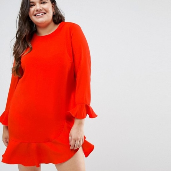 ASOS Curve Dresses & Skirts - ASOS CURVE Fluted Sleeve Ruffle Hem Mini Dress NWT